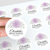 Personalised Lavender Dahlia Bridal Shower Stickers – Custom Name & Date – Watercolour Floral Favour Labels