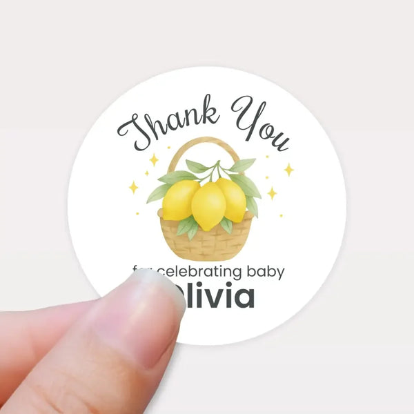 Personalised Lemon Basket Baby Shower Thank You Stickers – Watercolour Citrus Favour Labels - Sticksy Prints Australia