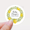 Personalised Lemon Wreath Baby Shower Stickers – Watercolour Citrus Favour Labels