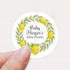 Personalised Lemon Wreath Baby Shower Stickers – Watercolour Citrus Favour Labels - Sticksy Prints Australia