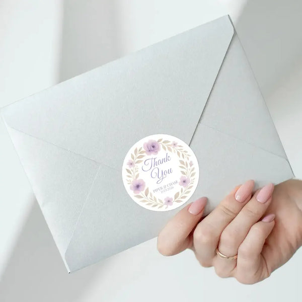 Personalised Lilac Floral Wedding Thank You Stickers – Custom Favour Labels - Sticksy Prints Australia