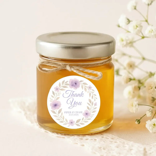 Personalised Lilac Floral Wedding Thank You Stickers – Custom Favour Labels - Sticksy Prints Australia