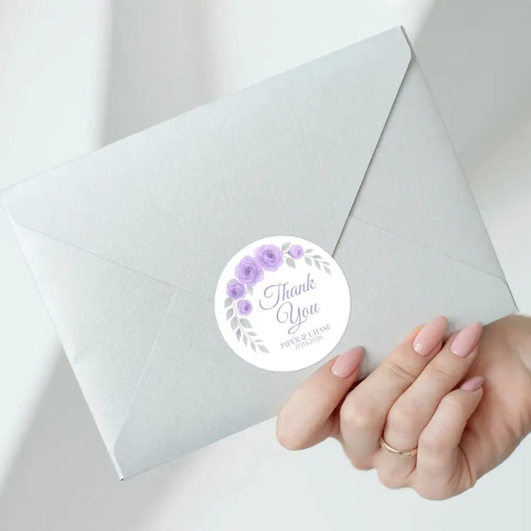 Personalised Lilac Rose Arch Wedding Thank You Stickers – Custom Floral Favour Labels - Sticksy Prints Australia