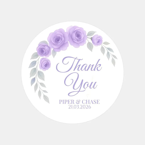 Personalised Lilac Rose Arch Wedding Thank You Stickers – Custom Floral Favour Labels - Sticksy Prints Australia