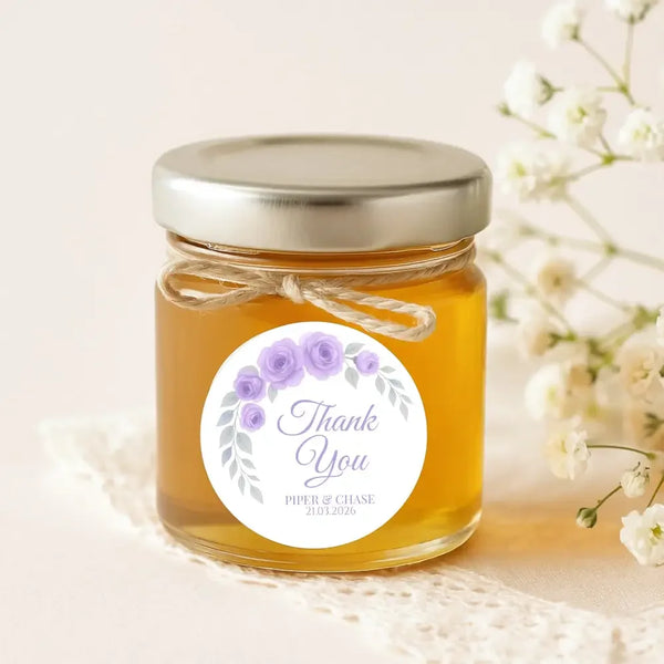 Personalised Lilac Rose Arch Wedding Thank You Stickers – Custom Floral Favour Labels - Sticksy Prints Australia