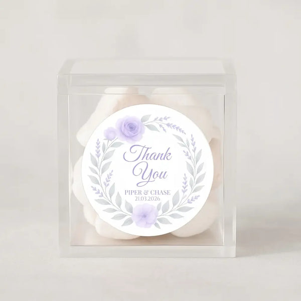 Personalised Lilac Rose & Lavender Wedding Thank You Stickers – Custom Floral Favour Labels - Sticksy Prints Australia
