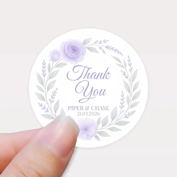 Personalised Lilac Rose & Lavender Wedding Thank You Stickers – Custom Floral Favour Labels - Sticksy Prints Australia