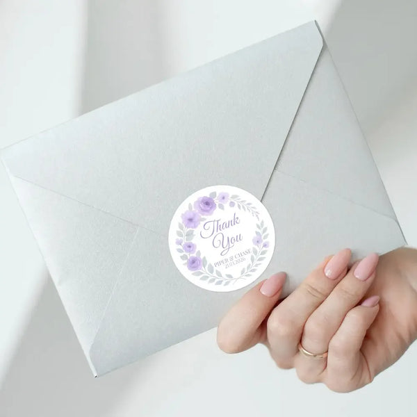 Personalised Lilac Rose Wedding Thank You Stickers – Custom Floral Favour Labels - Sticksy Prints Australia