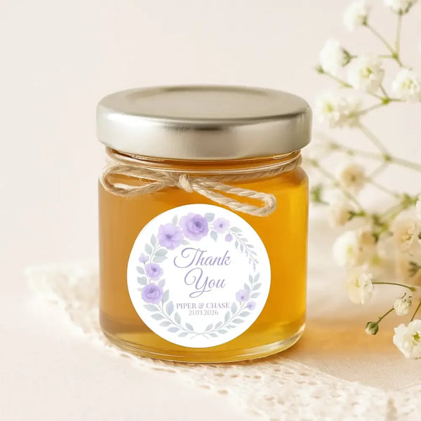 Personalised Lilac Rose Wedding Thank You Stickers – Custom Floral Favour Labels - Sticksy Prints Australia