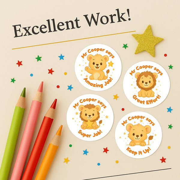 Personalised Lion Teacher Reward Stickers – Classroom Praise & Positive Reinforcement