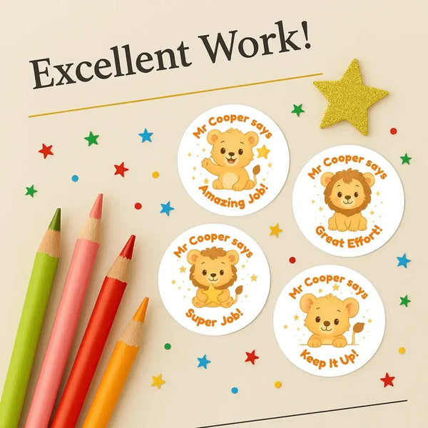 Personalised Lion Teacher Reward Stickers – Classroom Praise & Positive Reinforcement - Sticksy Prints Australia