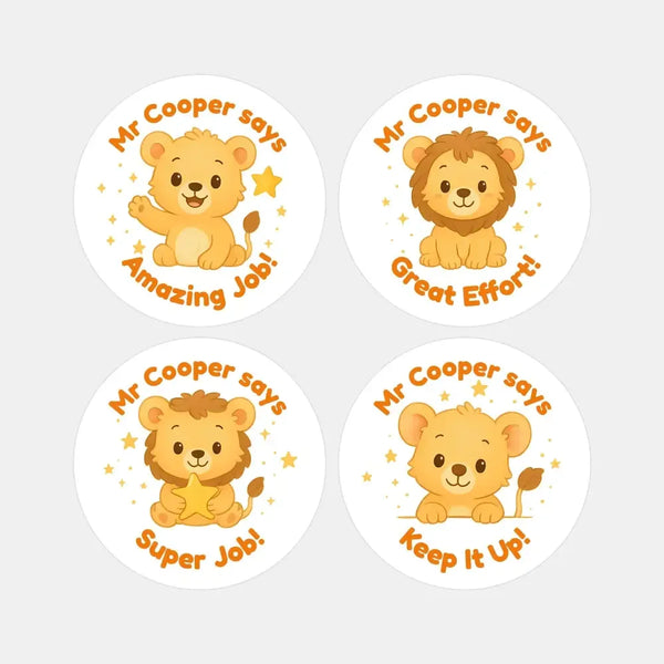 Personalised Lion Teacher Reward Stickers – Classroom Praise & Positive Reinforcement - Sticksy Prints Australia