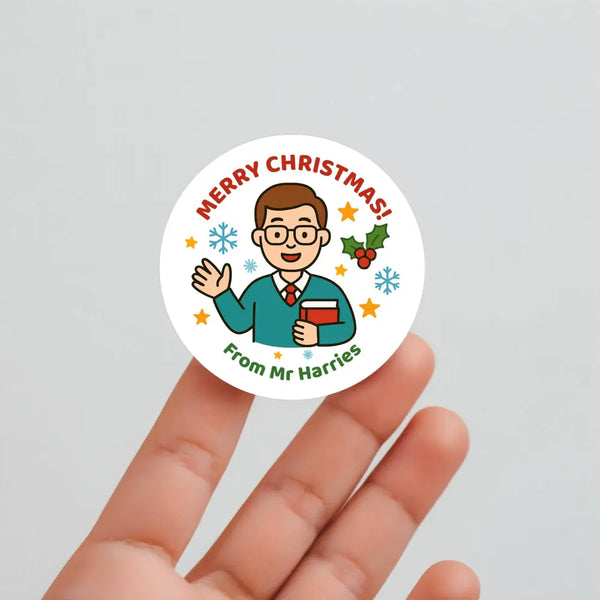 Personalised Male Teacher Christmas Stickers – Custom Holiday Stickers for Teachers