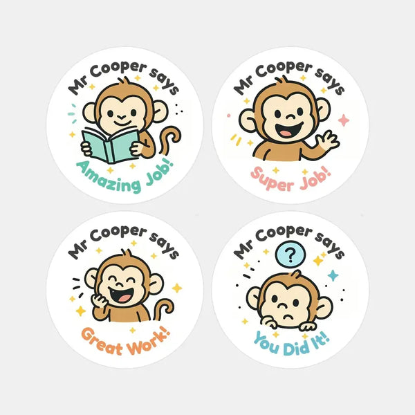 Personalised Monkey Teacher Reward Stickers – Custom Name Classroom Praise Stickers - Sticksy Prints Australia