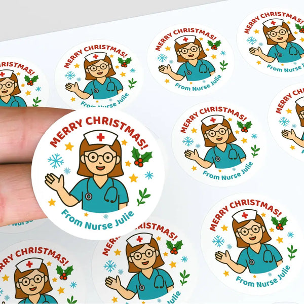 Personalised Nurse Christmas Stickers – Merry Christmas Design