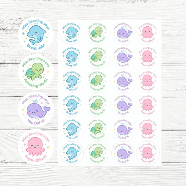 Personalised Ocean Animal Teacher Reward Stickers - Sticksy Prints Australia