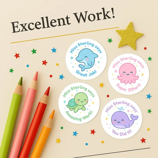 Personalised Ocean Animal Teacher Reward Stickers - Sticksy Prints Australia