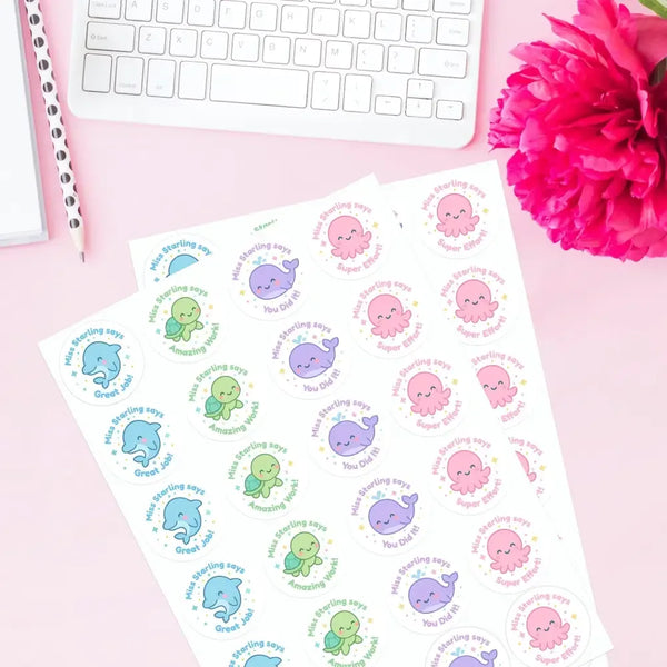 Personalised Ocean Animal Teacher Reward Stickers - Sticksy Prints Australia