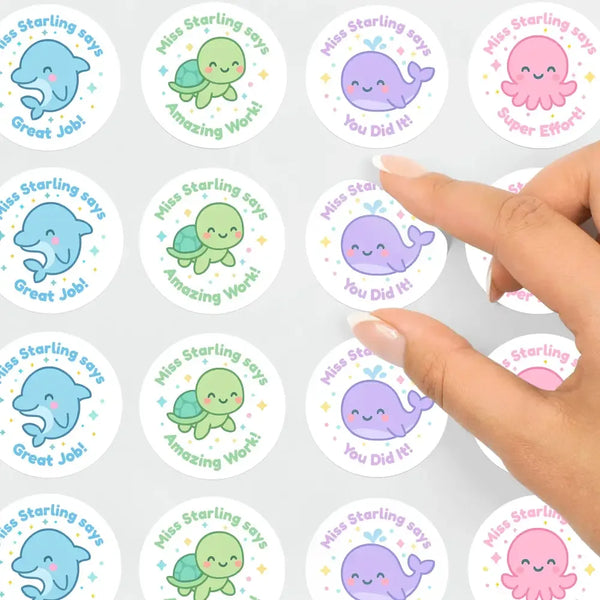 Personalised Ocean Animal Teacher Reward Stickers - Sticksy Prints Australia
