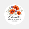 Personalised Orange Poppy Bridal Shower Stickers – Custom Name & Date – Watercolour Floral Favour Labels