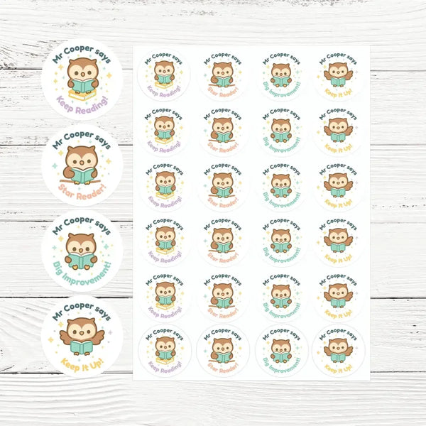 Personalised Owl Reading Reward Stickers – Literacy Stickers for Teachers - Sticksy Prints Australia