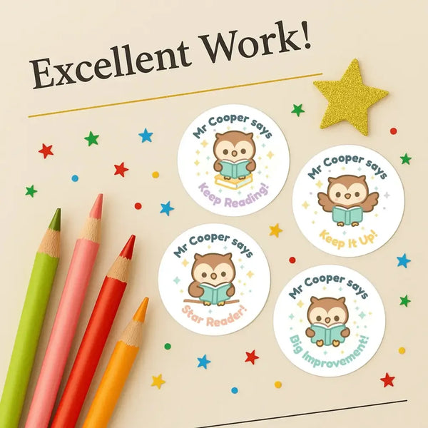Personalised Owl Reading Reward Stickers – Literacy Stickers for Teachers - Sticksy Prints Australia