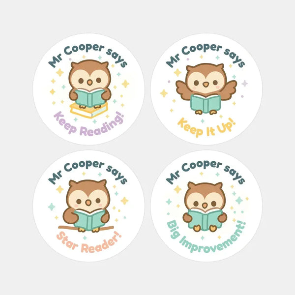 Personalised Owl Reading Reward Stickers – Literacy Stickers for Teachers - Sticksy Prints Australia