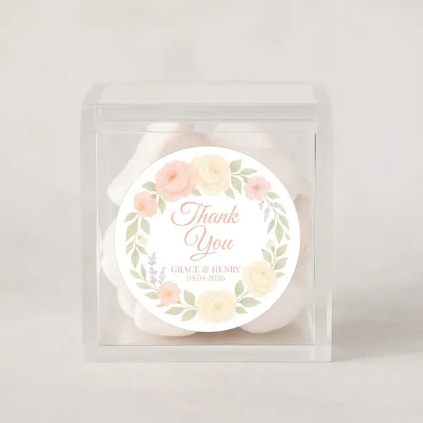Personalised Peach & Blush Rose Wedding Thank You Stickers – Custom Floral Favour Labels - Sticksy Prints Australia