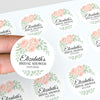Personalised Peach Rose Bridal Shower Stickers – Custom Name & Date – Watercolour Floral Favour Labels
