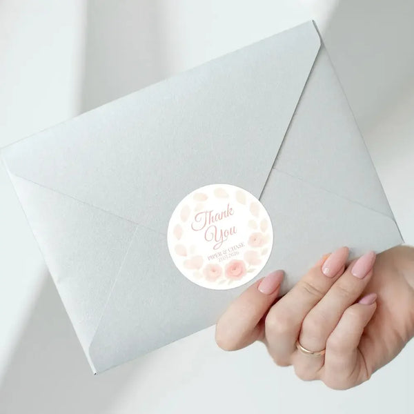 Personalised Peach Rose Petal Wedding Thank You Stickers – Custom Floral Favour Labels - Sticksy Prints Australia