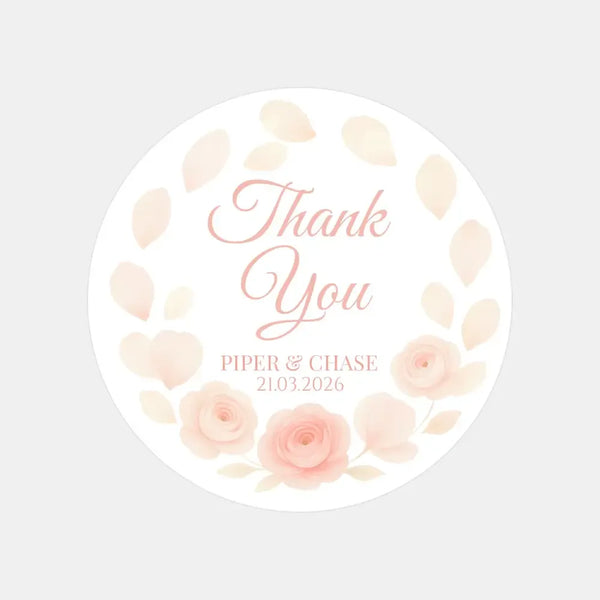 Personalised Peach Rose Petal Wedding Thank You Stickers – Custom Floral Favour Labels - Sticksy Prints Australia