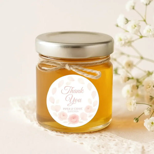 Personalised Peach Rose Petal Wedding Thank You Stickers – Custom Floral Favour Labels - Sticksy Prints Australia