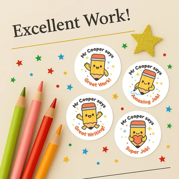 Personalised Pencil Teacher Reward Stickers – Custom Name Classroom Praise Stickers - Sticksy Prints Australia