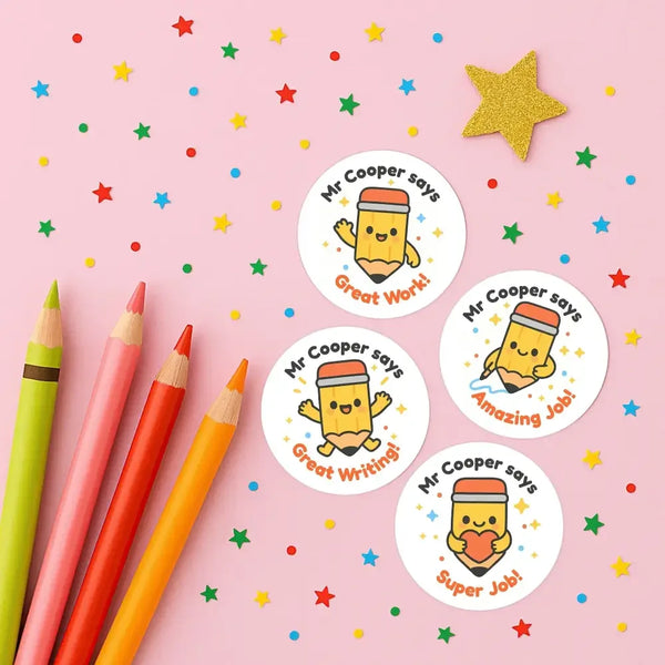Personalised Pencil Teacher Reward Stickers – Custom Name Classroom Praise Stickers - Sticksy Prints Australia