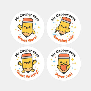Personalised Pencil Teacher Reward Stickers – Custom Name Classroom Praise Stickers