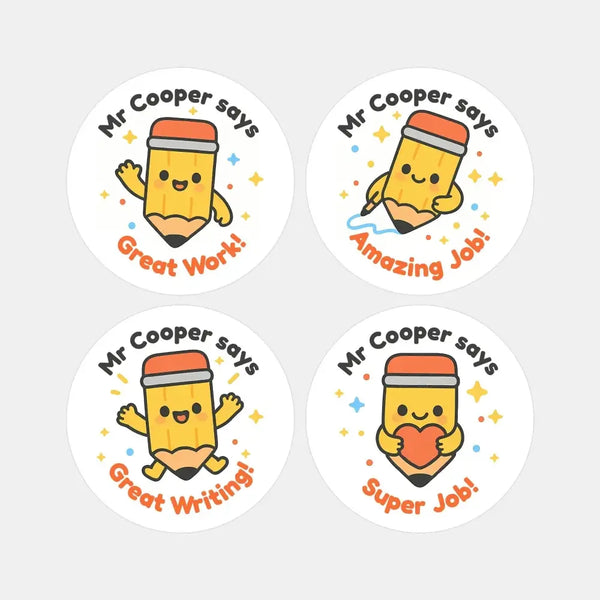 Personalised Pencil Teacher Reward Stickers – Custom Name Classroom Praise Stickers - Sticksy Prints Australia