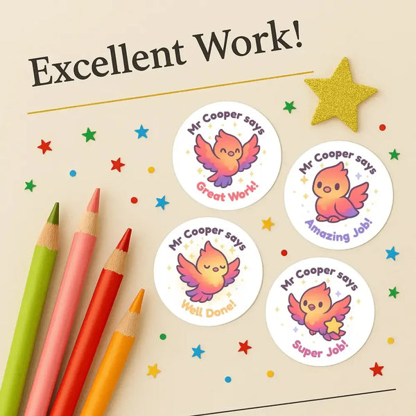 Personalised Phoenix Teacher Reward Stickers – Custom Name Classroom Praise Stickers - Sticksy Prints Australia