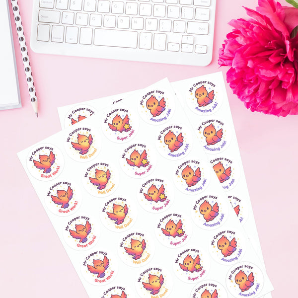 Personalised Phoenix Teacher Reward Stickers – Custom Name Classroom Praise Stickers