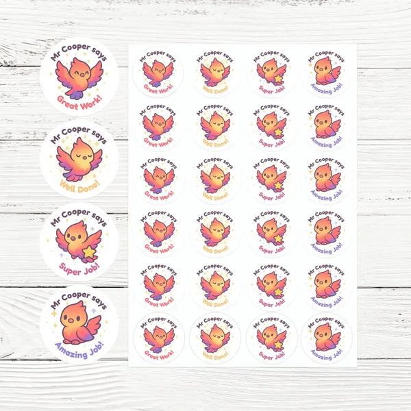 Personalised Phoenix Teacher Reward Stickers – Custom Name Classroom Praise Stickers - Sticksy Prints Australia