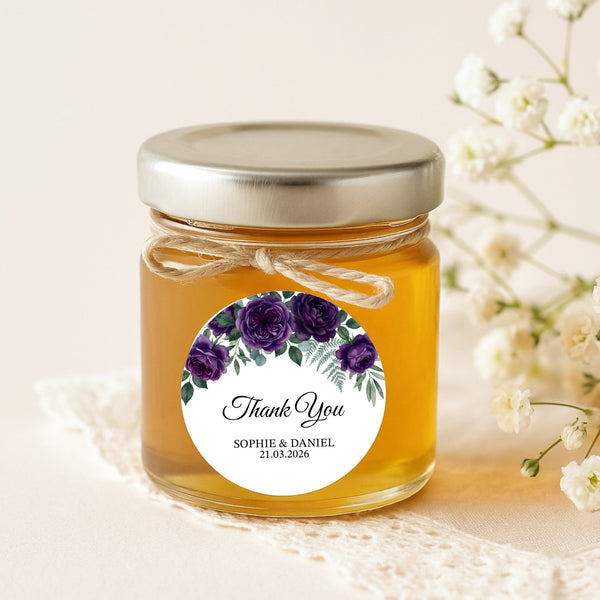 Personalised Plum Rose Wedding Thank You Stickers | Dark Floral Favour Labels