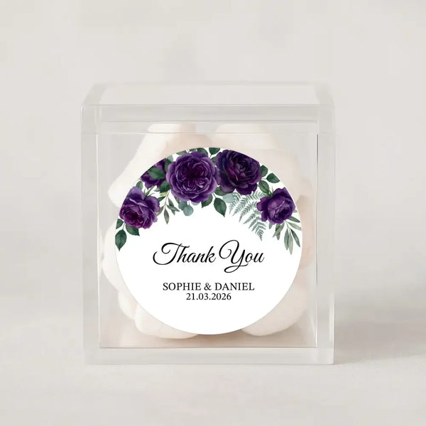 Personalised Plum Rose Wedding Thank You Stickers | Dark Floral Favour Labels - Sticksy Prints Australia