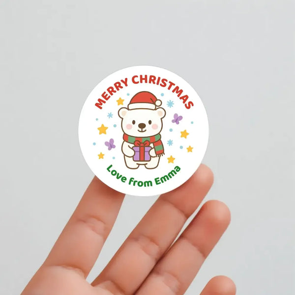 Personalised Polar Bear Christmas Stickers – Gift Label - Sticksy Prints Australia