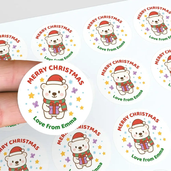 Personalised Polar Bear Christmas Stickers – Gift Label - Sticksy Prints Australia