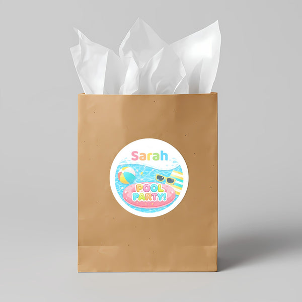 Personalised Pool Party Birthday Stickers for Kids | Custom Name Stickers