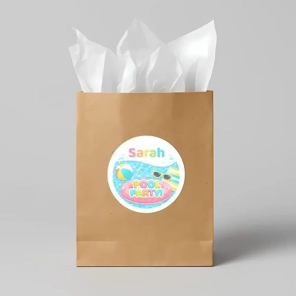 Personalised Pool Party Birthday Stickers for Kids | Custom Name Stickers - Sticksy Prints Australia