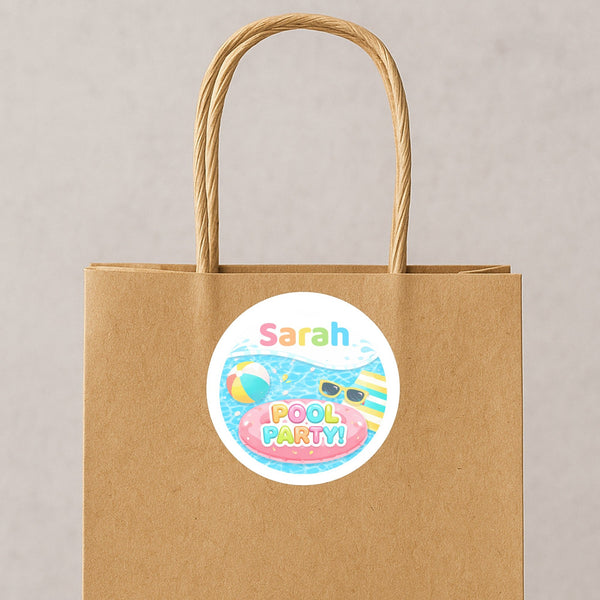 Personalised Pool Party Birthday Stickers for Kids | Custom Name Stickers