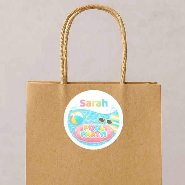 Personalised Pool Party Birthday Stickers for Kids | Custom Name Stickers - Sticksy Prints Australia