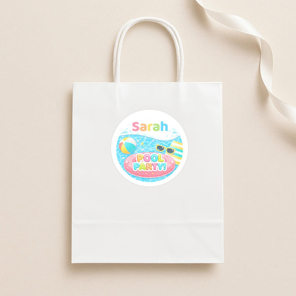 Personalised Pool Party Birthday Stickers for Kids | Custom Name Stickers