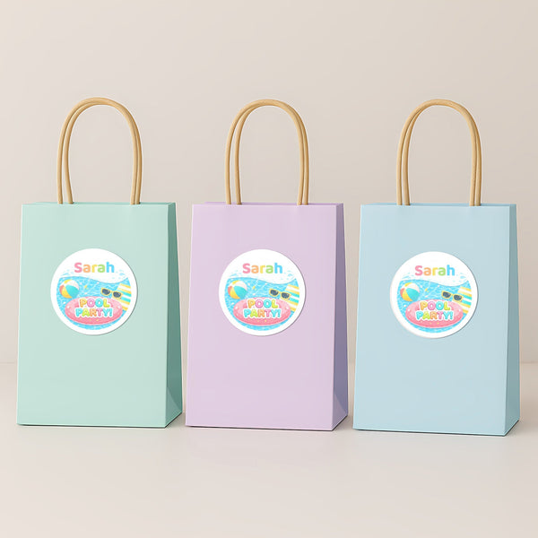 Personalised Pool Party Birthday Stickers for Kids | Custom Name Stickers