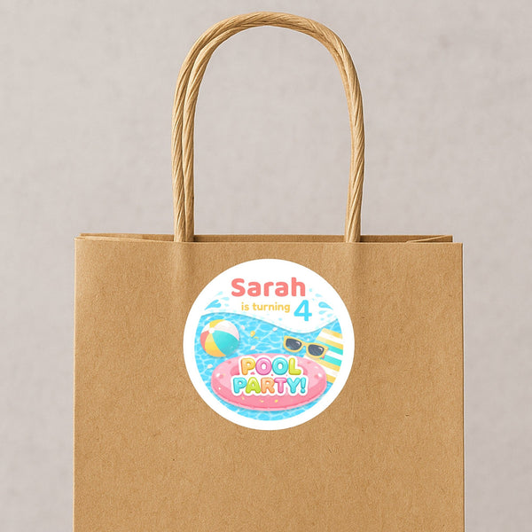 Personalised Pool Party Stickers for Kids Birthday | Custom Name Party Favours